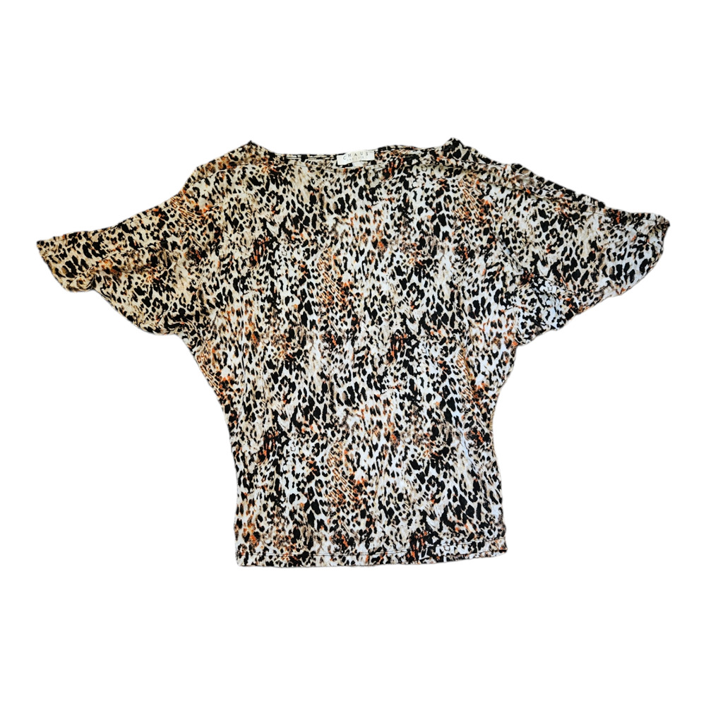 Chaus New York Small Semi Sheer Short Sleeve Animal Print Pullover Shirt